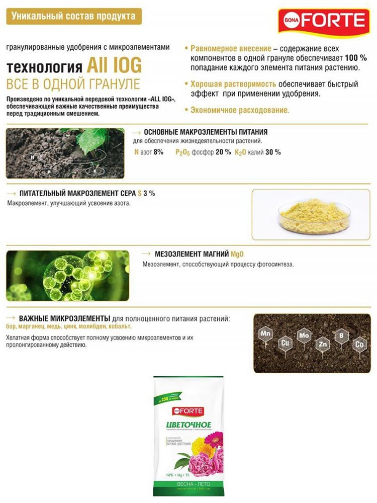 Удобрение цветочное весна - лето минеральное комплексное, усиленное бором и магнием, БОНА ФОРТЕ 2,5кг F0000050598 - фото 64682