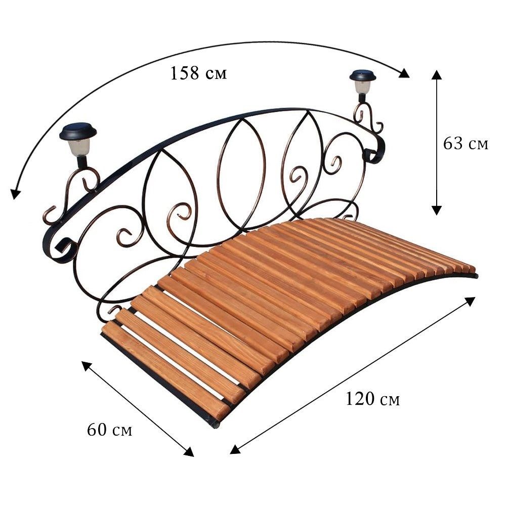 Мостик декоративный с фонарями, металлические перила и деревянный настил HITSAD 860-53R 860-53R - фото 67187