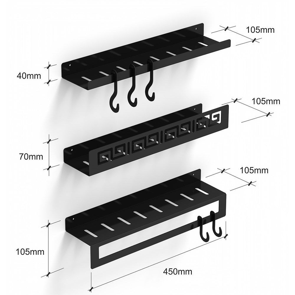 Комплект настенных полок для ванной из 3-х, металлические чёрные HITSAD 805-009B 805-009B - фото 67387