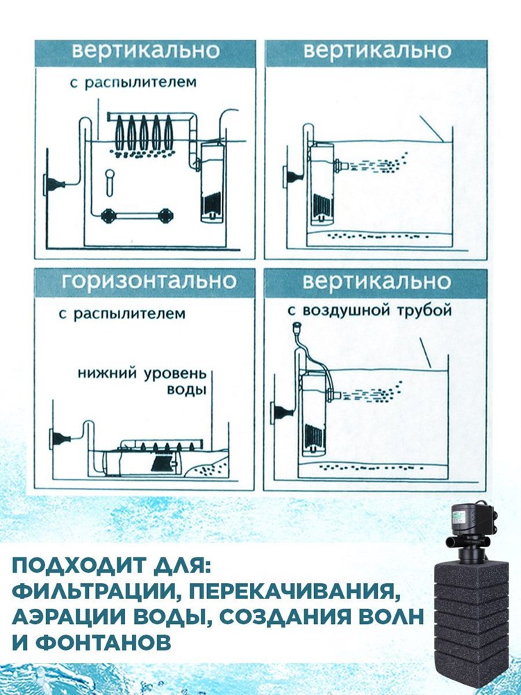 Помпа для аквариума погружная с фильтром, ТРИТОН FA003PH, 800л/ч F0000043303 - фото 67716