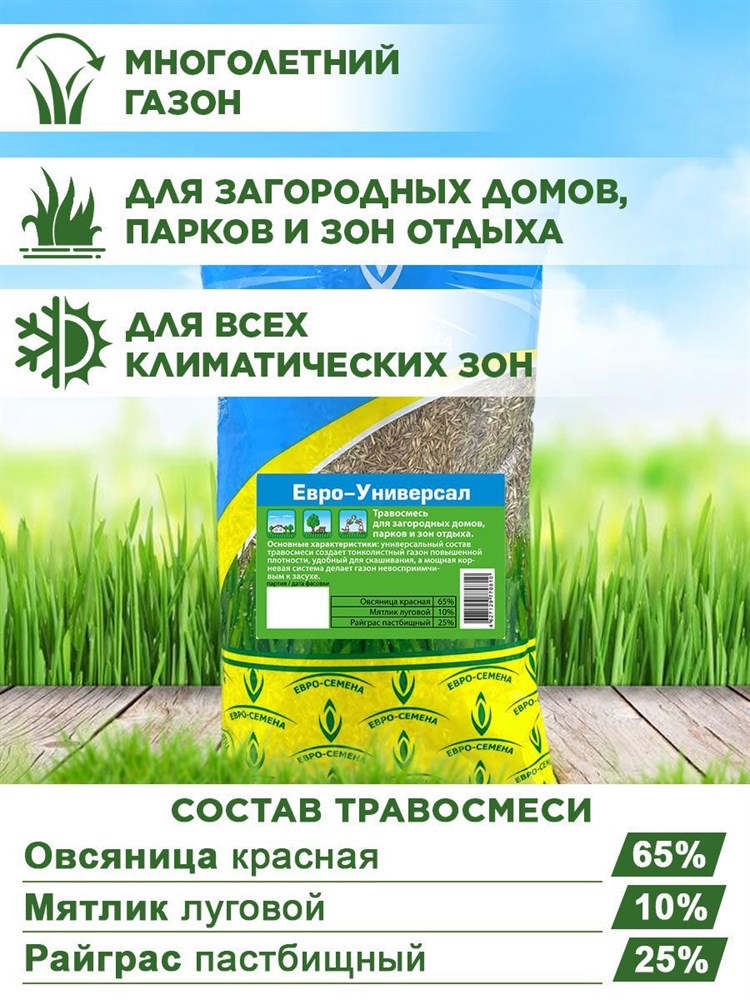 Газонная трава для загородных домов, парков и зон отдыха, Семена газона "Евро-Универсал", 1 кг 00040005474 - фото 67906