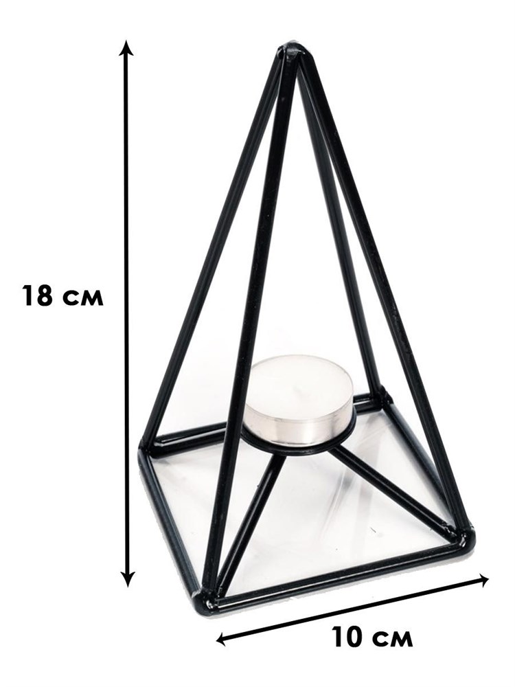 Подсвечник металлический чёрный на одну свечу Пирамида, декор для интерьера HITSAD Loft 607-50-B 607-50-B - фото 69373