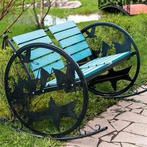 Кресло качалка для дачи двойное металлическое с сиденьем и спинкой из ДПК, Рыбалка HITSAD